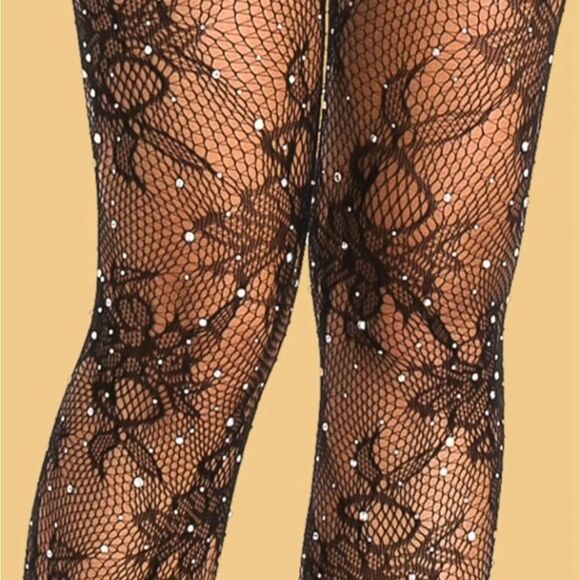 Rhinestone Studded Fishnet Stockings, Hoisery, Pantyhose, Tights - Picture 6 of 8